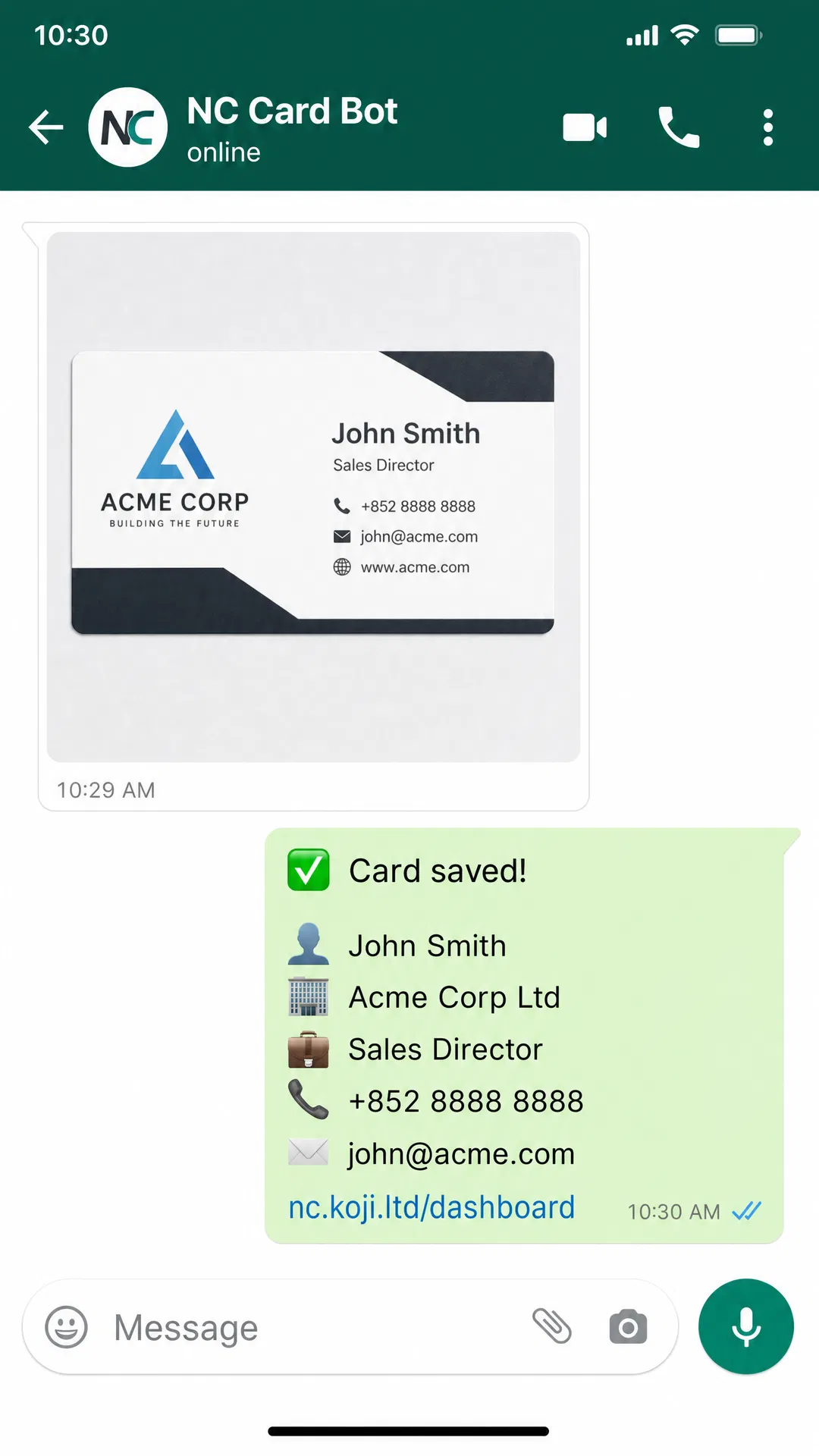 WhatsApp 名片辨識示範
